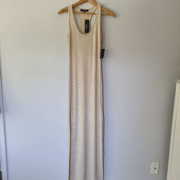 Lulus Relaxed but Not Least Beige Ribbed Sleeveless Maxi Dress Size XS - Picture 5 of 6